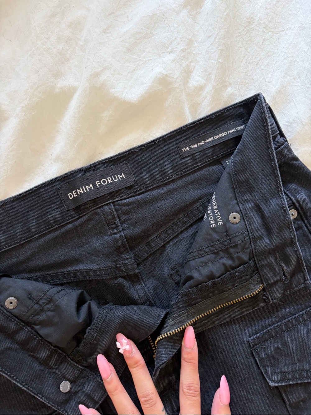 Denim Forum Black Cargo Mini Skirt with Snap Pockets - Picture 3 of 3